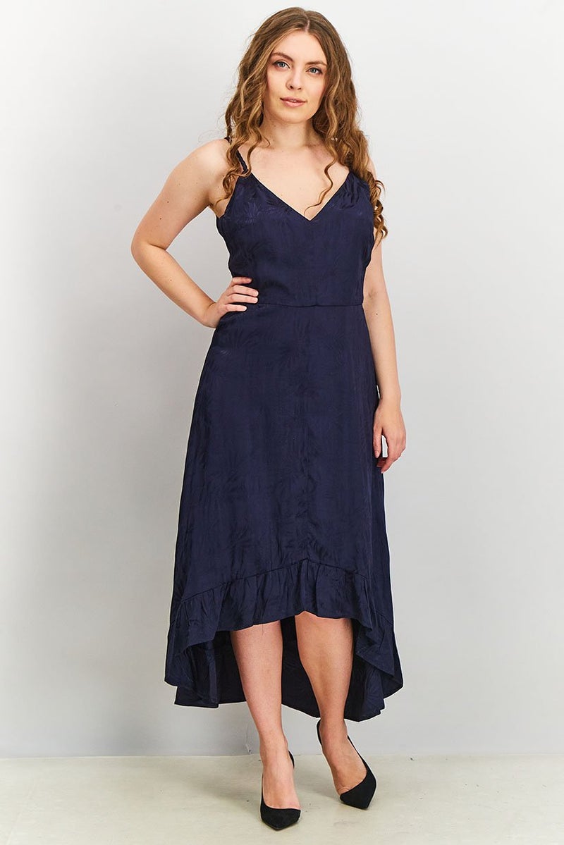 Sam Edelman Women V-neck Braided Strap Hi Lo Midi Dress, Navy - Image 1