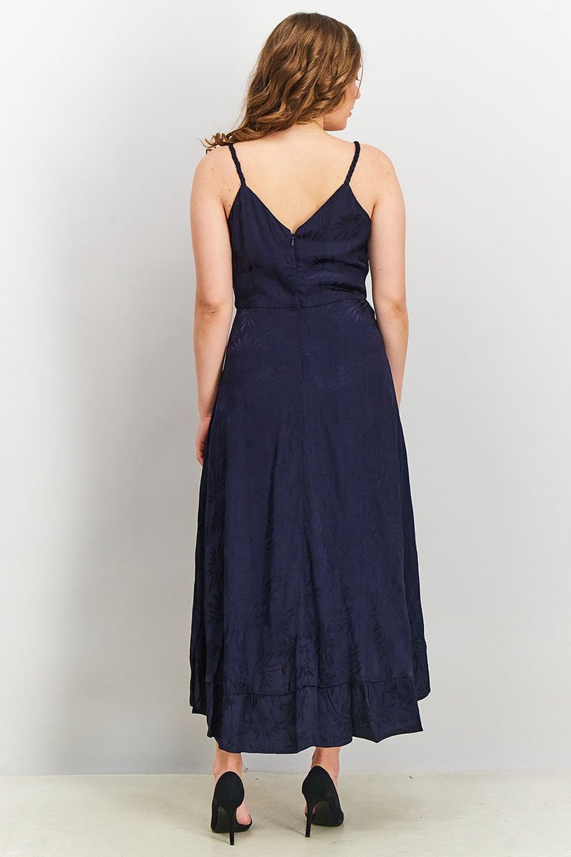 Sam Edelman Women V-neck Braided Strap Hi Lo Midi Dress, Navy - Image 2