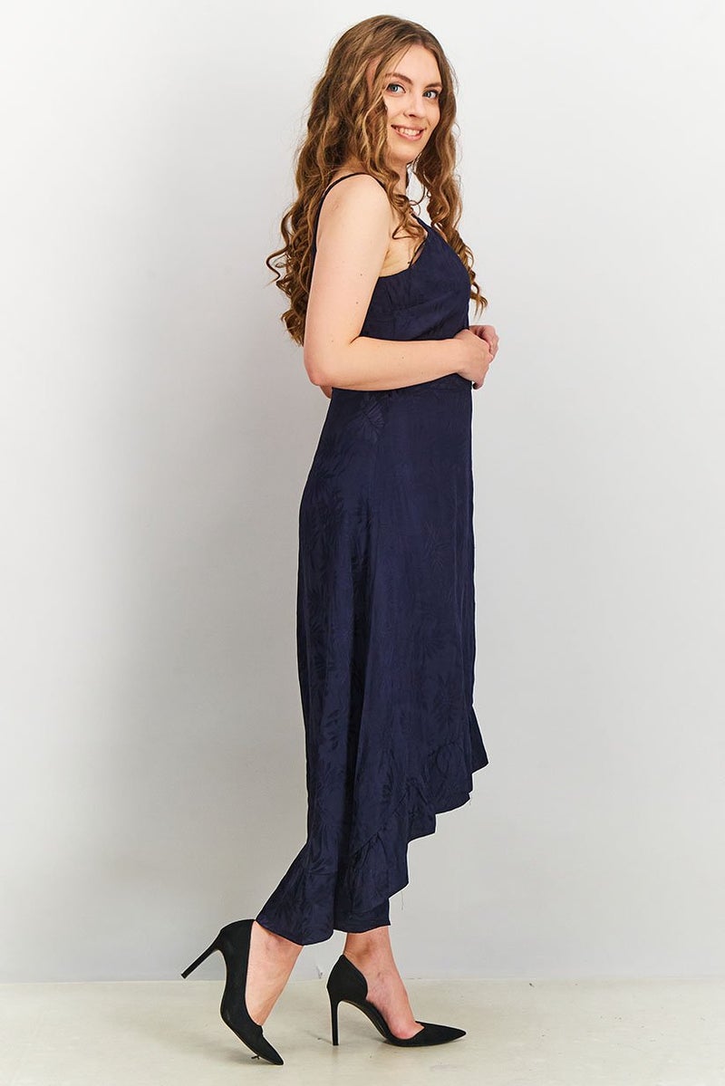 Sam Edelman Women V-neck Braided Strap Hi Lo Midi Dress, Navy - Image 3