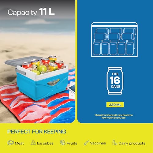 Pinnacle Prudence Chiller Ice Box 11L | Fits 16 Cans | Hold Ice Upto 48hrs | Lid Used as Tray | Portable Insulated Ice Cooler Box for Car Travel,Parties, Medical, Picnics, Camping, Sports (Hydra) - Image 4