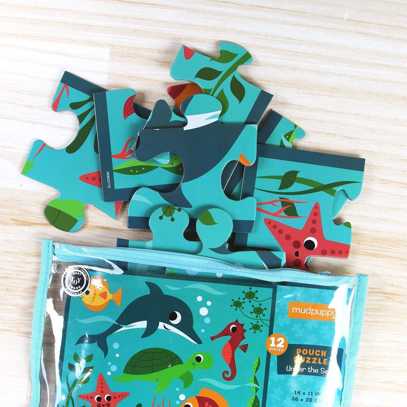 Mudpuppy Under the Sea â€“ 12 Piece Puzzle with Reusable Zipper Pouch Featuring Colorful and Fun Illustrations of Ocean Creatures Perfect for Easy Storage and Travel - Image 2