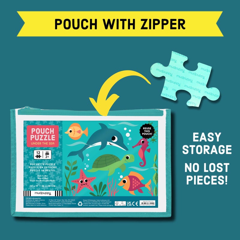 Mudpuppy Under the Sea â€“ 12 Piece Puzzle with Reusable Zipper Pouch Featuring Colorful and Fun Illustrations of Ocean Creatures Perfect for Easy Storage and Travel - Image 4