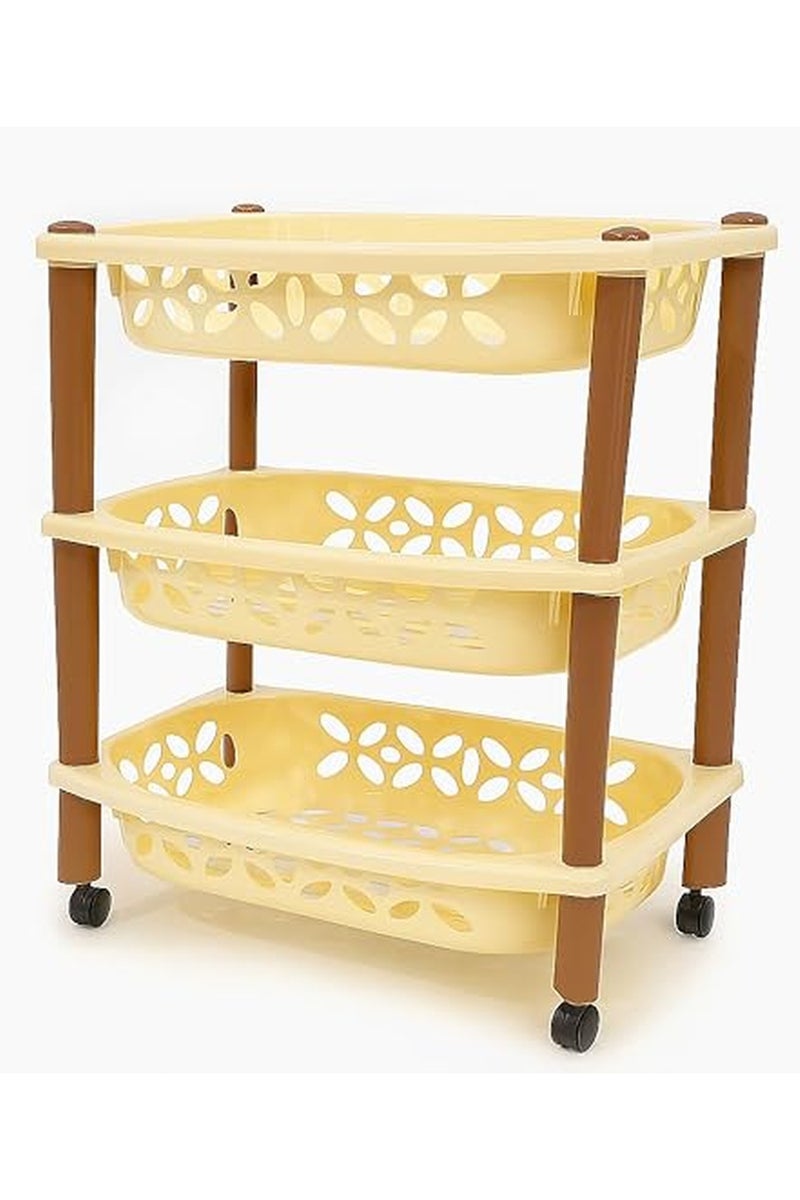 Master Gold 3-Tier Plastic Storage Basket with Wheels | Plastic Rectangle Kitchen Shelves | Multi-Use Kitchen Shelves | Lightweight Easy to Move Vegetable Onion Basket 50x35.5x58.5cm (Beige) - Image 1
