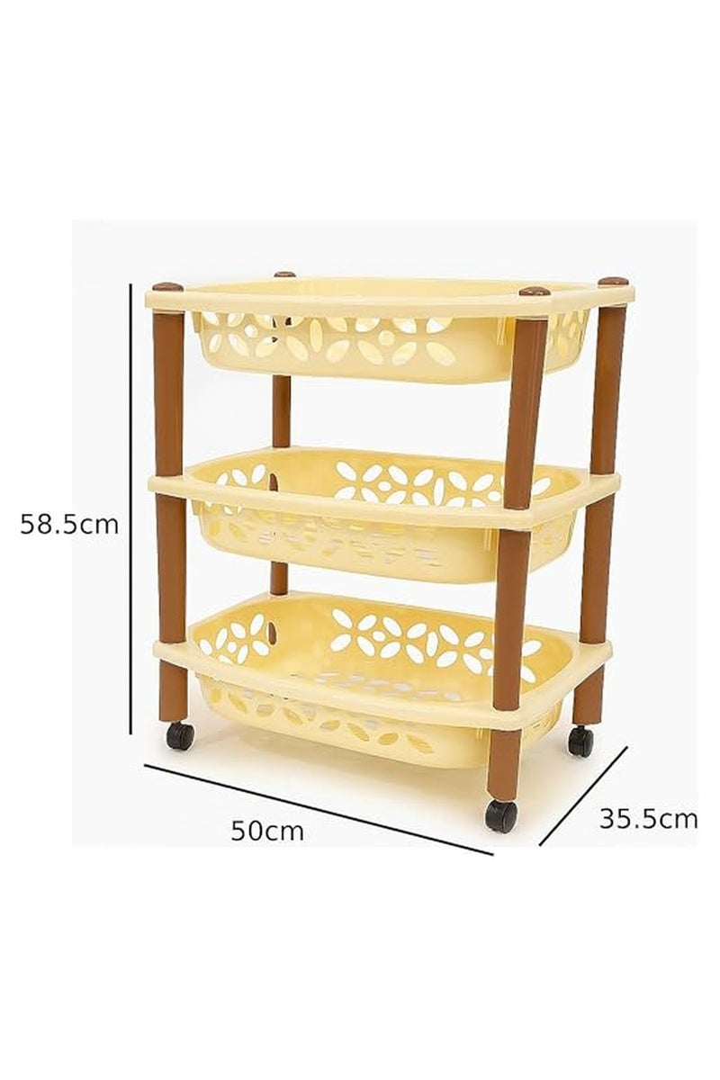 Master Gold 3-Tier Plastic Storage Basket with Wheels | Plastic Rectangle Kitchen Shelves | Multi-Use Kitchen Shelves | Lightweight Easy to Move Vegetable Onion Basket 50x35.5x58.5cm (Beige) - Image 3