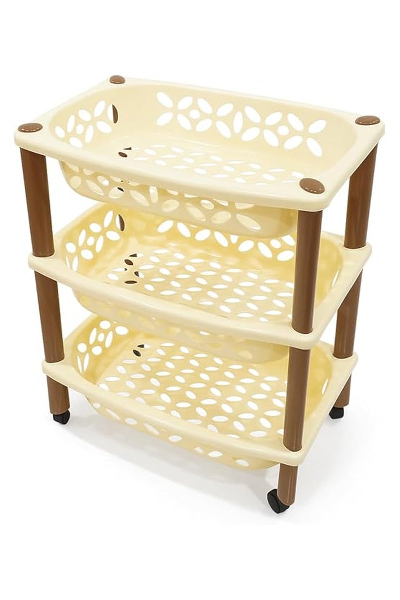 Master Gold 3-Tier Plastic Storage Basket with Wheels | Plastic Rectangle Kitchen Shelves | Multi-Use Kitchen Shelves | Lightweight Easy to Move Vegetable Onion Basket 50x35.5x58.5cm (Beige) - Image 5