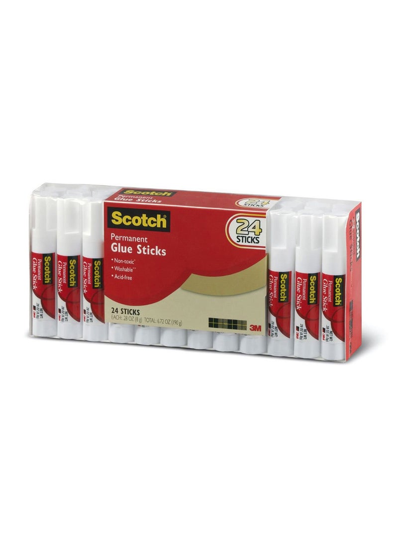 Pack Of 24 Scotch Permanent Glue Stick Red
