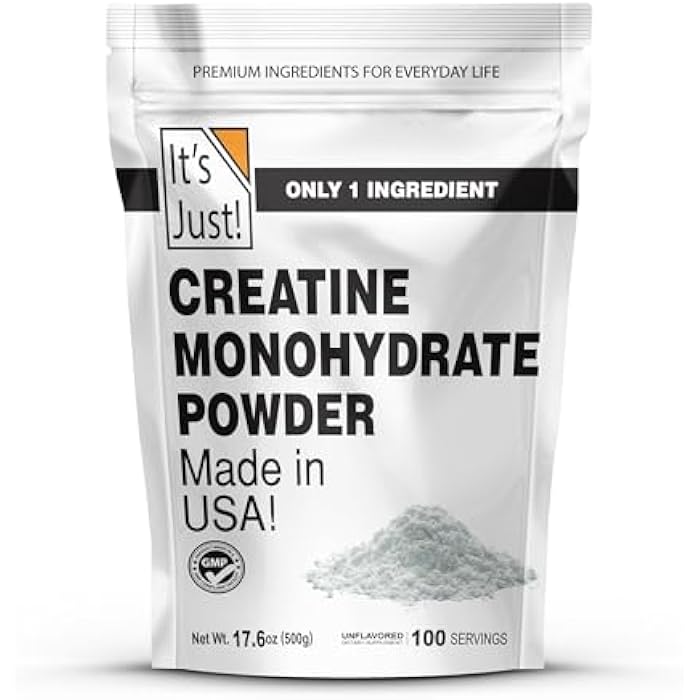 It's Just! - Creatine Monohydrate Powder, Pure Creatine Powder, Made in USA, 3rd Party Lab Tested, 5g Per Serving, Scoop Included, No Fillers, No Added Flavor (Unflavored, 500g / 100 Servings) - Image 1