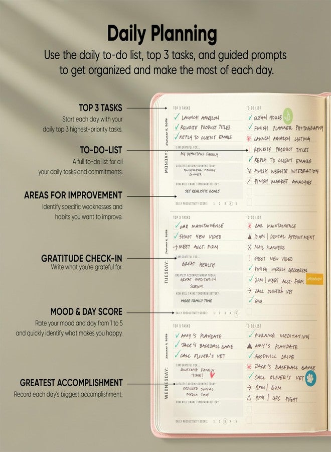PRODUCTIVITY STORE Pro - Undated, 2026 Planner, 5.8” x 8.3” - The #1 Productivity Planner to Achieve Your 2026 Goals - Planner 2026-2027 - Pink - A5 - Image 3