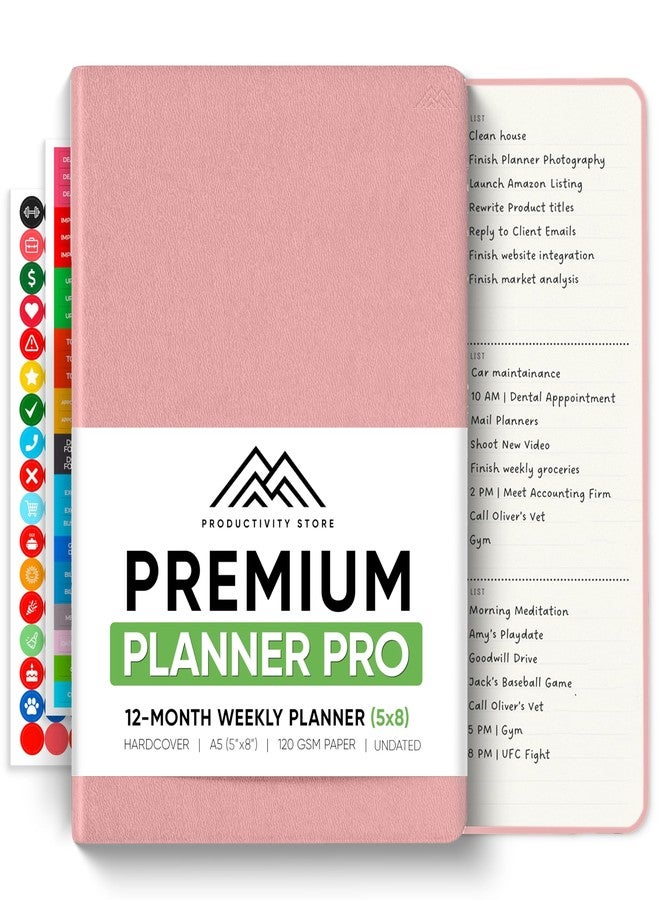 PRODUCTIVITY STORE Pro - Undated, 2026 Planner, 5.8” x 8.3” - The #1 Productivity Planner to Achieve Your 2026 Goals - Planner 2026-2027 - Pink - A5 - Image 1