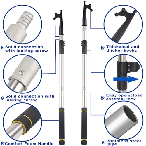 UEGHNS Telescoping Boat Hook Pole for Docking, 2.46-12ft Boat Hook long handle heavy duty made of stainless reinforced tube non-slip sturdy rustproof easy to carry design essential boat accessories.(12ft) - Image 3
