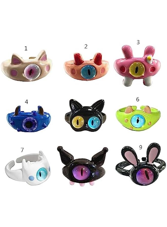 9pcs Y2K Cartoon Little Monsters Eyeball Ring Funny Resin Open Finger Ring Cute Couple Knuckle Ring Party Jewelry  - Image 1