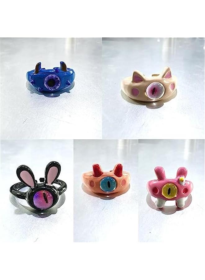 9pcs Y2K Cartoon Little Monsters Eyeball Ring Funny Resin Open Finger Ring Cute Couple Knuckle Ring Party Jewelry  - Image 2