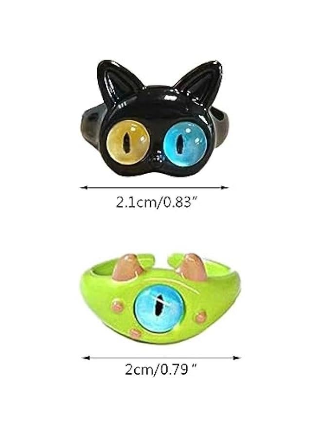 9pcs Y2K Cartoon Little Monsters Eyeball Ring Funny Resin Open Finger Ring Cute Couple Knuckle Ring Party Jewelry  - Image 3