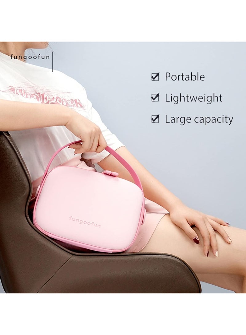 عام حقيبة إكسسوارات المكياج الوردية المحمولة، حقيبة إكسسوارات المكياج المتنقلة، حامل للزينة، حقيبة مناديل سفر مضادة للماء مع حزامٍ للحمل، حقيبة مكياج للفرش مع فتحات مخصصة - Image 2