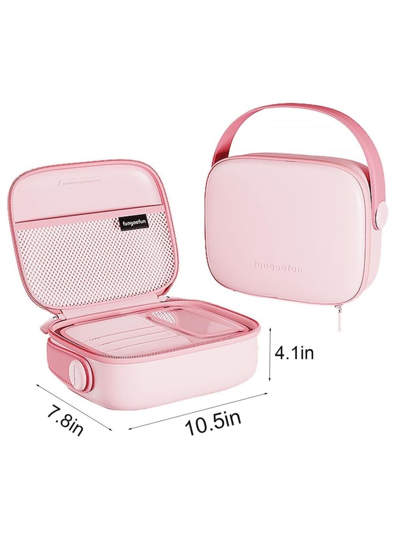 عام حقيبة إكسسوارات المكياج الوردية المحمولة، حقيبة إكسسوارات المكياج المتنقلة، حامل للزينة، حقيبة مناديل سفر مضادة للماء مع حزامٍ للحمل، حقيبة مكياج للفرش مع فتحات مخصصة - Image 3