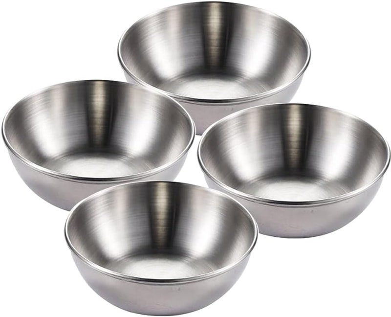 Hoshen Stainless Steel Round Sauce Plate 4Piece Independent Plate Round Dish Plate Sauce Bowl Dipping Sauce PlateSilver - Image 1