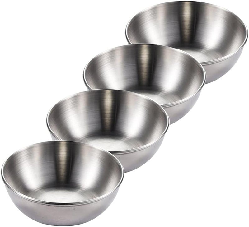 Hoshen Stainless Steel Round Sauce Plate 4Piece Independent Plate Round Dish Plate Sauce Bowl Dipping Sauce PlateSilver - Image 5