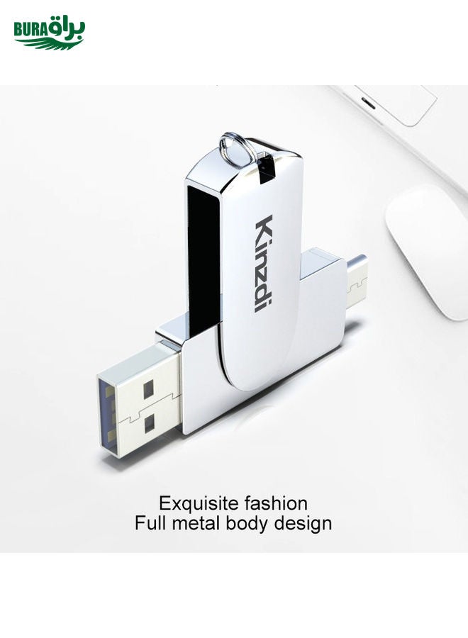 BURAQ Kinzdi 128GB USB 3.0 + Type-C 3.0 Interface Metal Twister Flash Disk V11 (Silver)  - Image 5