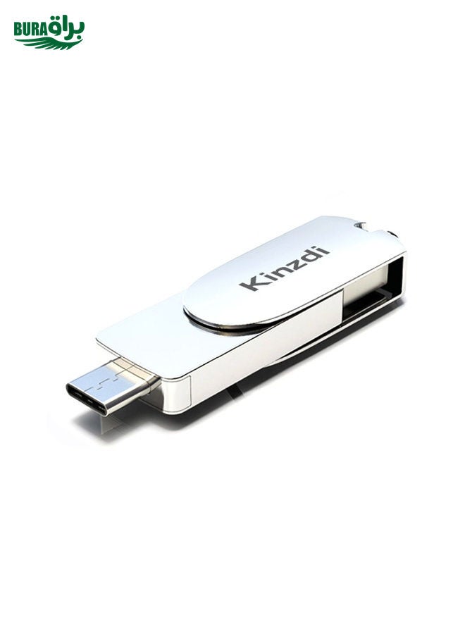 BURAQ Kinzdi 128GB USB 3.0 + Type-C 3.0 Interface Metal Twister Flash Disk V11 (Silver)  - Image 1