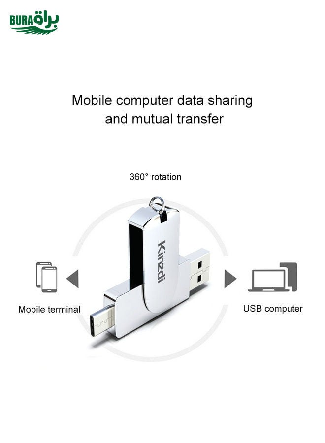 BURAQ Kinzdi 128GB USB 3.0 + Type-C 3.0 Interface Metal Twister Flash Disk V11 (Silver)  - Image 3