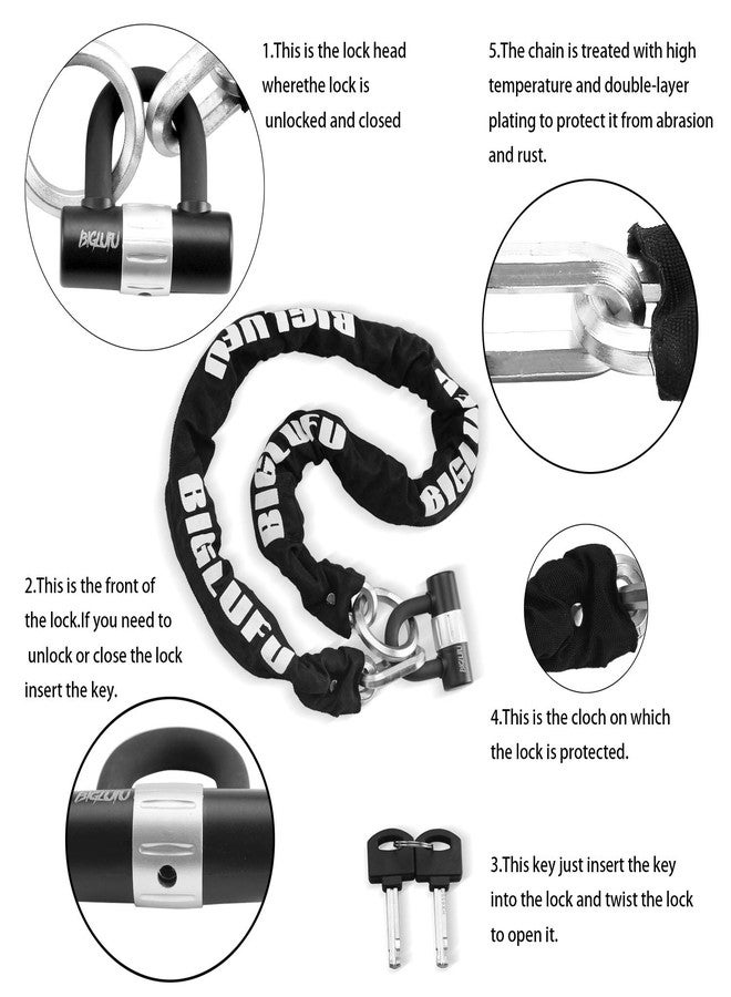 BIGLUFU Motorcycle Lock Chain Locks with 4Keys 16mm U Lock, 150cm/5ft Heavy Duty Long Chain, Cut Proof 12mm Thick Chains, Ideal for Motorcycles, Motorbike, Bike, Generator, Gates, Bicycle, Scooter - Image 3