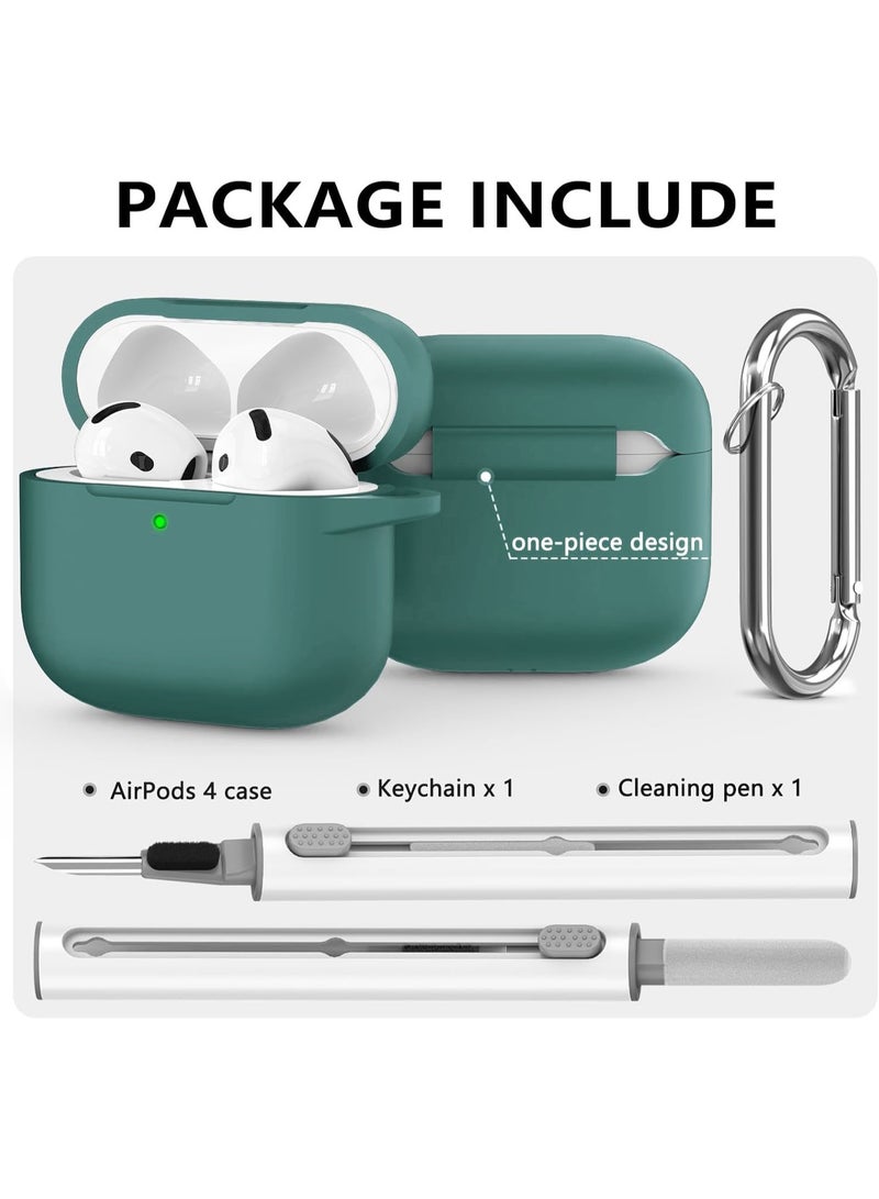 SJet Soft Silicone Protective Case Cover for AirPods 4 with Cleaner Kit and Keychain(Green) - Image 3