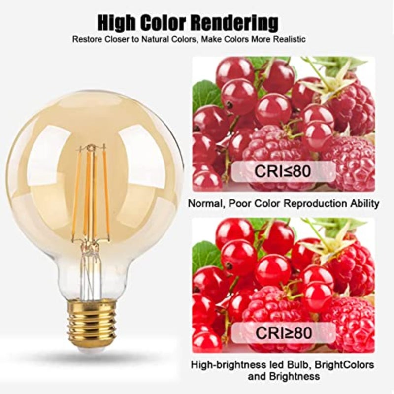4W Edison Vintage Light Bulb, G95 E27 LED Filament Bulb, 40W Equivalent, 400LM, 2200K Warm White, Amber Glass, Non-Dimmable, Pack of 2 - Image 5