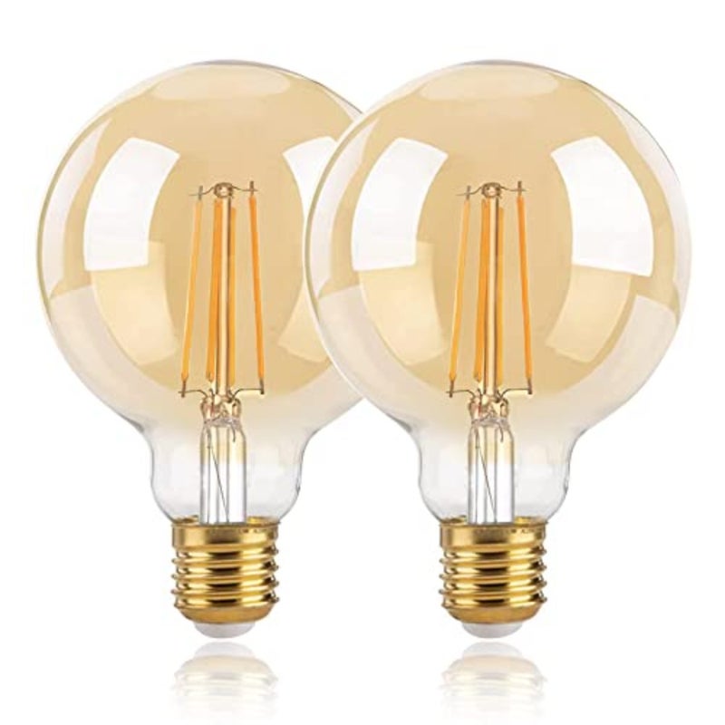 4W Edison Vintage Light Bulb, G95 E27 LED Filament Bulb, 40W Equivalent, 400LM, 2200K Warm White, Amber Glass, Non-Dimmable, Pack of 2 - Image 1