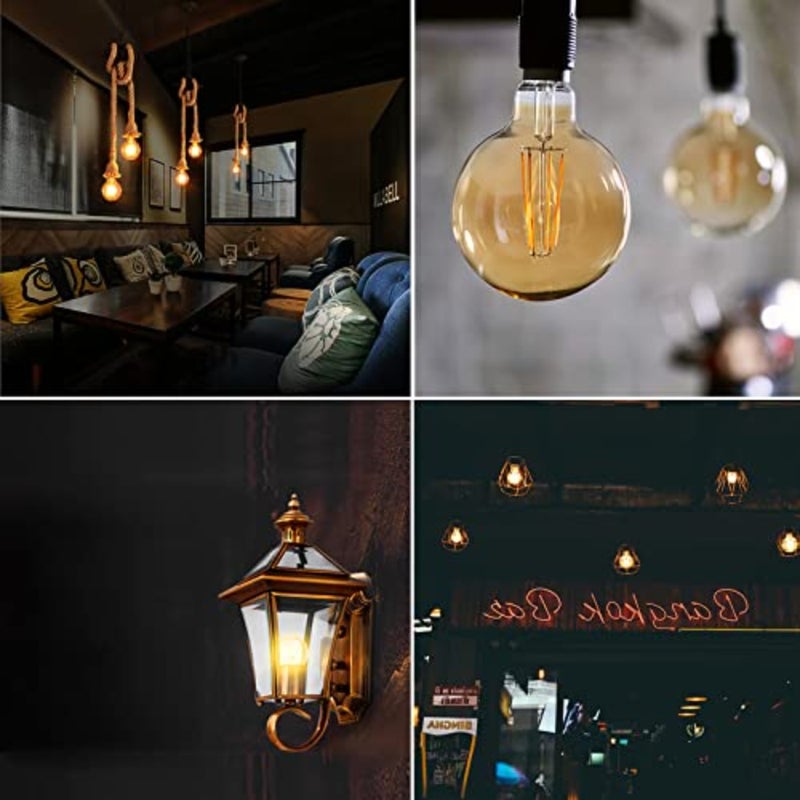 4W Edison Vintage Light Bulb, G95 E27 LED Filament Bulb, 40W Equivalent, 400LM, 2200K Warm White, Amber Glass, Non-Dimmable, Pack of 2 - Image 2