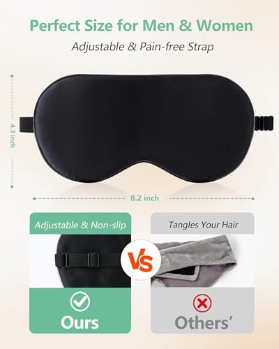 BeeVines Sleep Mask, 2 Pack 100% Real Natural Pure Silk Eye Masks with Adjustable Strap for Sleeping, Mulberry Silk Eye Sleep Shade Cover, Block Light Reduces Puffy Eyes Traveling Gifts(Black & Blue) - Image 4