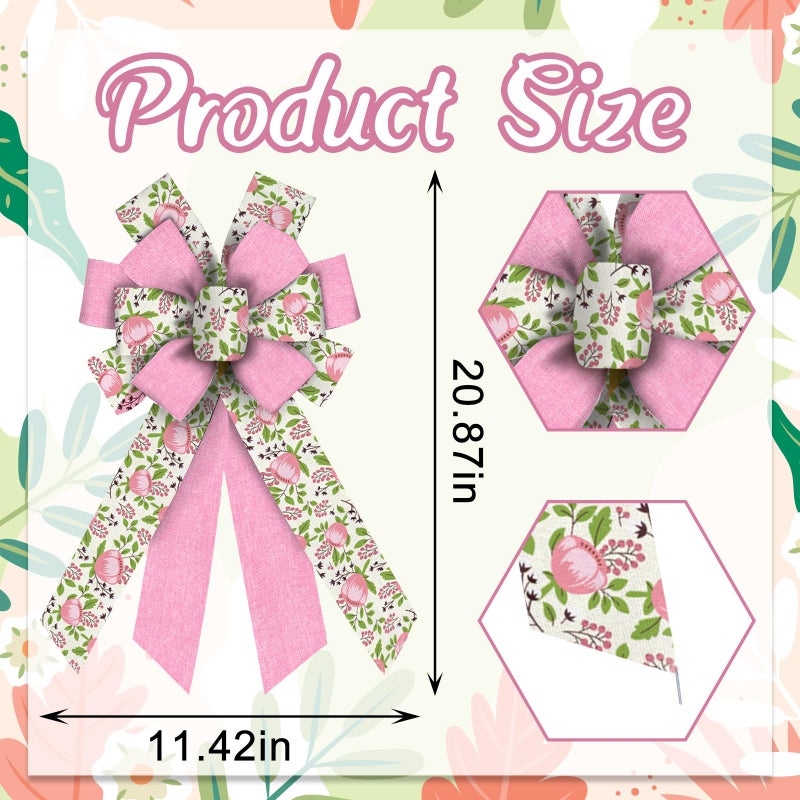 ABTOLS Large Pink Flower Wreath Bows - Idyllic Burlap Ornament for Spring Indoor/Outdoor Decor - Image 2