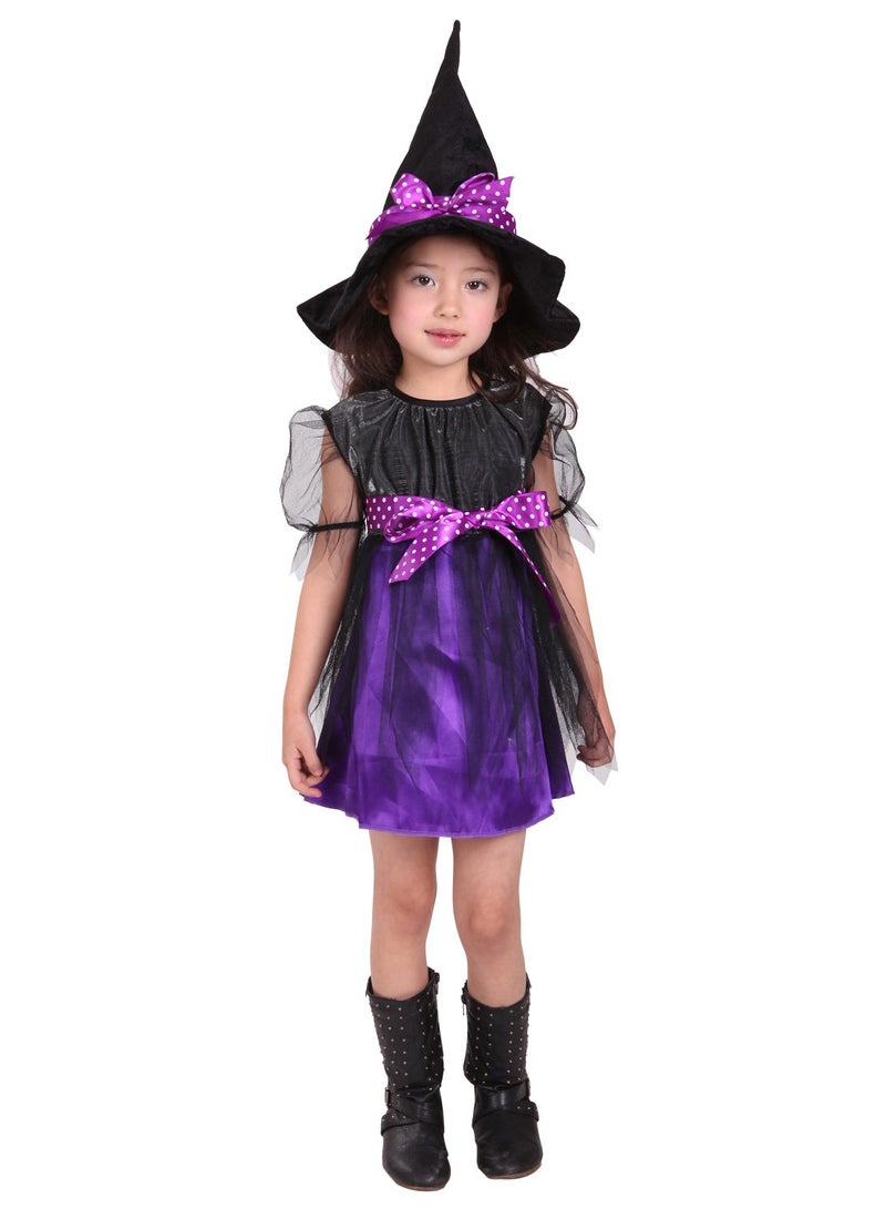 TAPIT Witch Girls Kids Child Holiday Party Role Play Dance Party Gown Costume Queen Princess Dress+Hat Halloween - Image 1