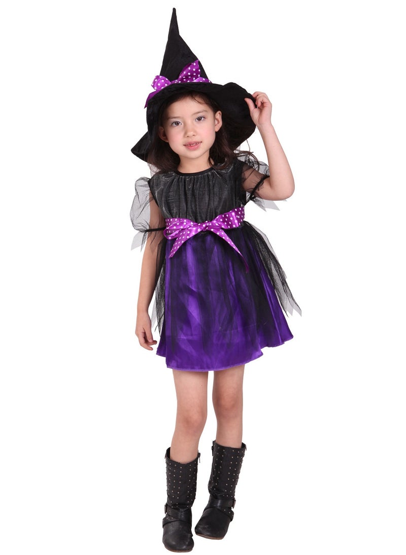 TAPIT Witch Girls Kids Child Holiday Party Role Play Dance Party Gown Costume Queen Princess Dress+Hat Halloween - Image 3
