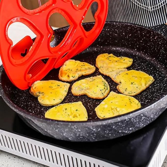 SWIUKPHE Pancake Mold Maker Silicone NonStick Egg Ring Baking Round And HeartShape Omelette Mold 2 Pack - Image 4
