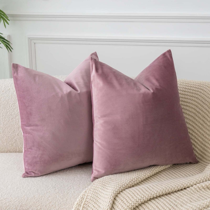 JUSPURBET Pink Purple Throw Pillow Covers 18x18 inch Set of 2 Decorative Velvet Pillow Covers for Couch Sofa Bed Soft Cushion Covers Cases with Invisible Zipper for Living Room Home Decor