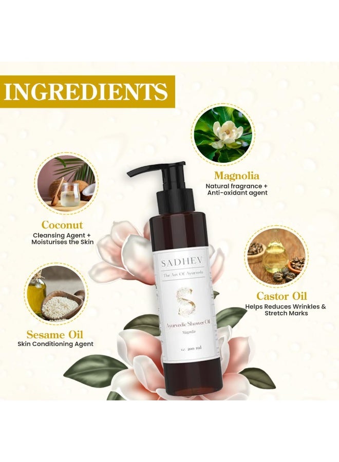 Sadhev Ayurvedic Shower Oil With Goodness Of Magnolia For Hydration And Moistrization 200 ml - Image 2