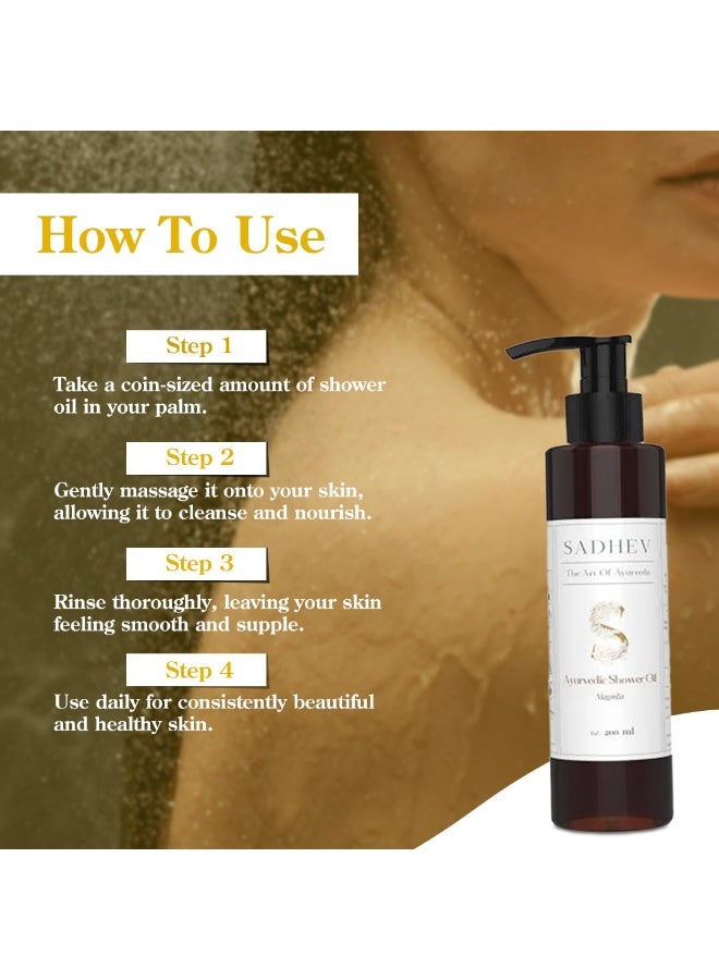 Sadhev Ayurvedic Shower Oil With Goodness Of Magnolia For Hydration And Moistrization 200 ml - Image 3