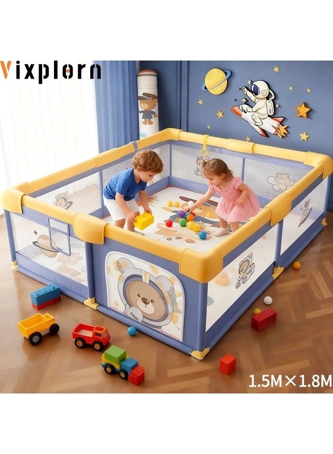 Vixplorn Baby playpen, cute and adorable playpen suitable for infants and toddlers, 150*180 cm, indoor and outdoor baby playpen, breathable mesh playpen, fall-proof playpen, safety playpen suitable for toddlers. - Image 1