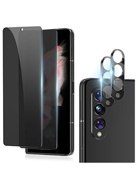 [2+2 Pack] Upgrade for Samsung Galaxy Z Fold 3 5G Privacy Screen Protector and Camera Lens Protector [Anti Spy] [Tempered Glass Protector] Anti Scratch, Bubble Free
