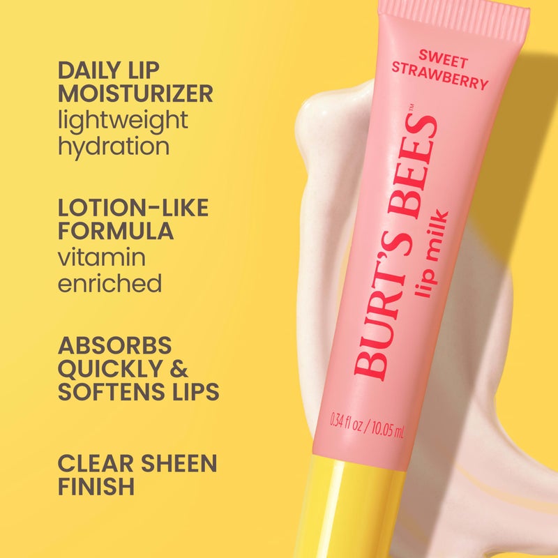 Burt's Bees Burtâ€™s Bees Lip Milk, Daily Lip Moisturizer, Sweet Strawberry, Vitamin Enriched Moisturizing Lip Balm with Almond Milk and Jojoba Oil, Hydrating for Softer Lips, 1 Tube, 0.34 Fl Oz - Image 2