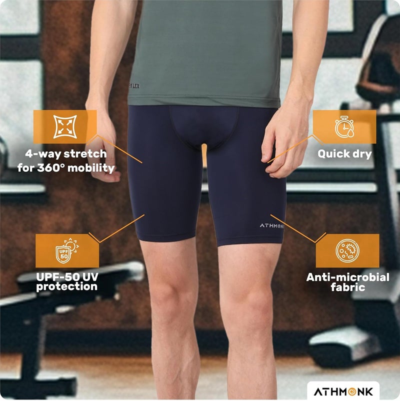 Athmonk 4-Way Lycra Compression Shorts for Men | Tight Skin Fit, Non Padded | Cycling Running Workout Gym Cricket Football Sports | Tummy Tuck Recovery Muscle Support | Quick Dry Anti-Chafe - Image 4