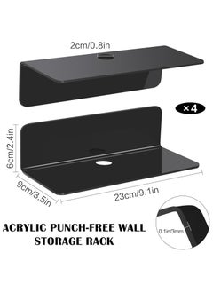 Set of 4 Wall Shelves No Drilling Black 23 cm Shelf No Drilling Acrylic Bathroom Shelf Floating Shelf with Cable Hole Wall Boards Shelf Floating Shelf for Gluing for Bathroom Office Living Room - pzsku/ZF2C3A4BFD4E29C827DD5Z/45/_/1735554318/4622d6a9-b1eb-4374-aafc-2a34f38562e4