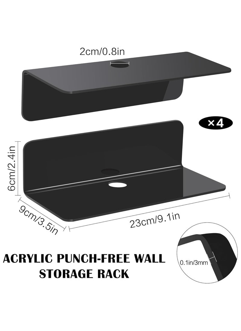 TPGP Set of 4 Wall Shelves No Drilling Black 23 cm Shelf No Drilling Acrylic Bathroom Shelf Floating Shelf with Cable Hole Wall Boards Shelf Floating Shelf for Gluing for Bathroom Office Living Room  - Image 2