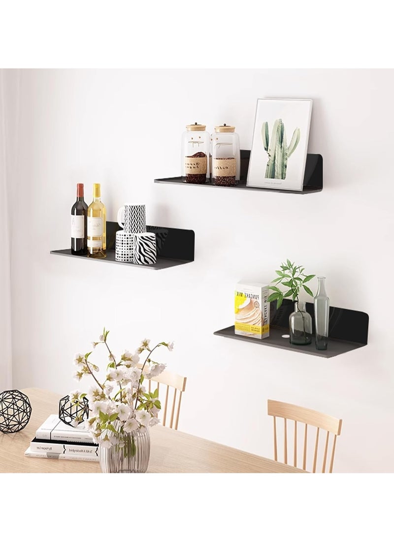 TPGP Set of 4 Wall Shelves No Drilling Black 23 cm Shelf No Drilling Acrylic Bathroom Shelf Floating Shelf with Cable Hole Wall Boards Shelf Floating Shelf for Gluing for Bathroom Office Living Room  - Image 3