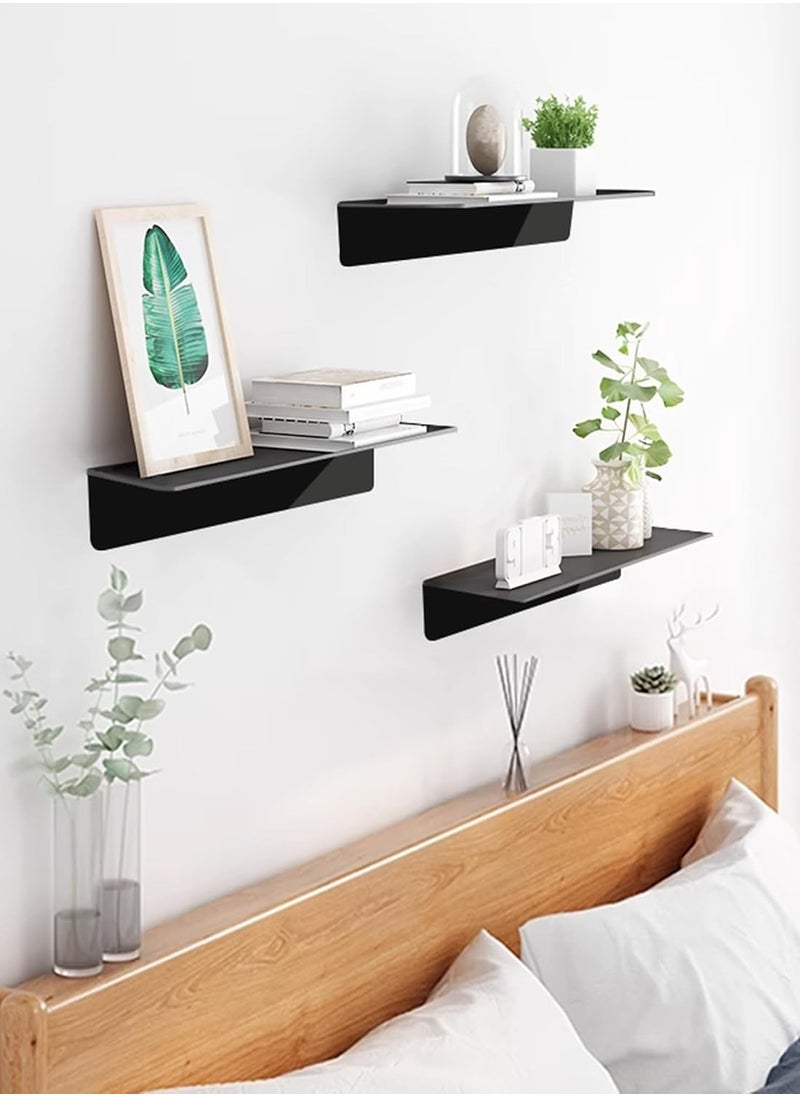 TPGP Set of 4 Wall Shelves No Drilling Black 23 cm Shelf No Drilling Acrylic Bathroom Shelf Floating Shelf with Cable Hole Wall Boards Shelf Floating Shelf for Gluing for Bathroom Office Living Room  - Image 5