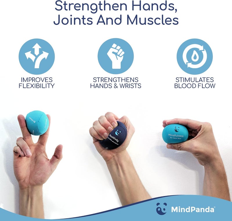 MindPanda Store كرات ضغط العقل والجسد للبالغين - كرات ضغط ثلاثية الكثافة للعلاج اليدوي وتقوية القبضة - تخفيف التوتر والقلق - دعم العلاج الطبيعي - نواة هلامية ناعمة ومتوسطة وصعبة - Image 4