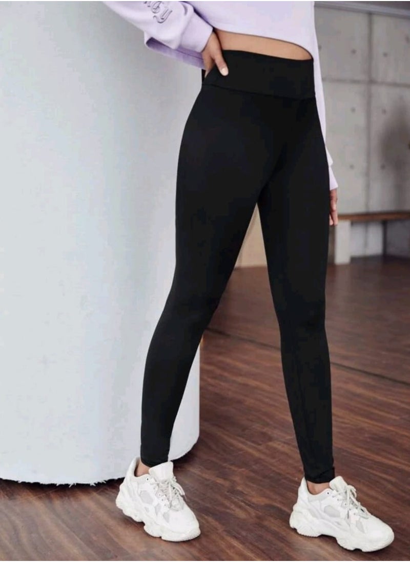 Shein - SHEIN EZwear Letter Graphic Elastic Waist Leggings Black - Image 1