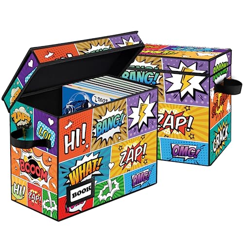 YNSZAS 2 Pack Comic Book Storage box, Collection 15.8" X 7.8" X 11.8", Collapsible Holds 160-180 Comic Book Short Box Organizer Container Holder Shelf(Cartoon Colorful) - Image 1
