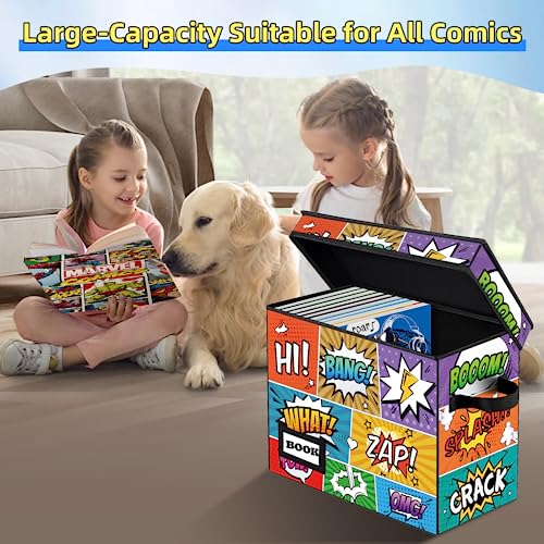 YNSZAS 2 Pack Comic Book Storage box, Collection 15.8" X 7.8" X 11.8", Collapsible Holds 160-180 Comic Book Short Box Organizer Container Holder Shelf(Cartoon Colorful) - Image 2