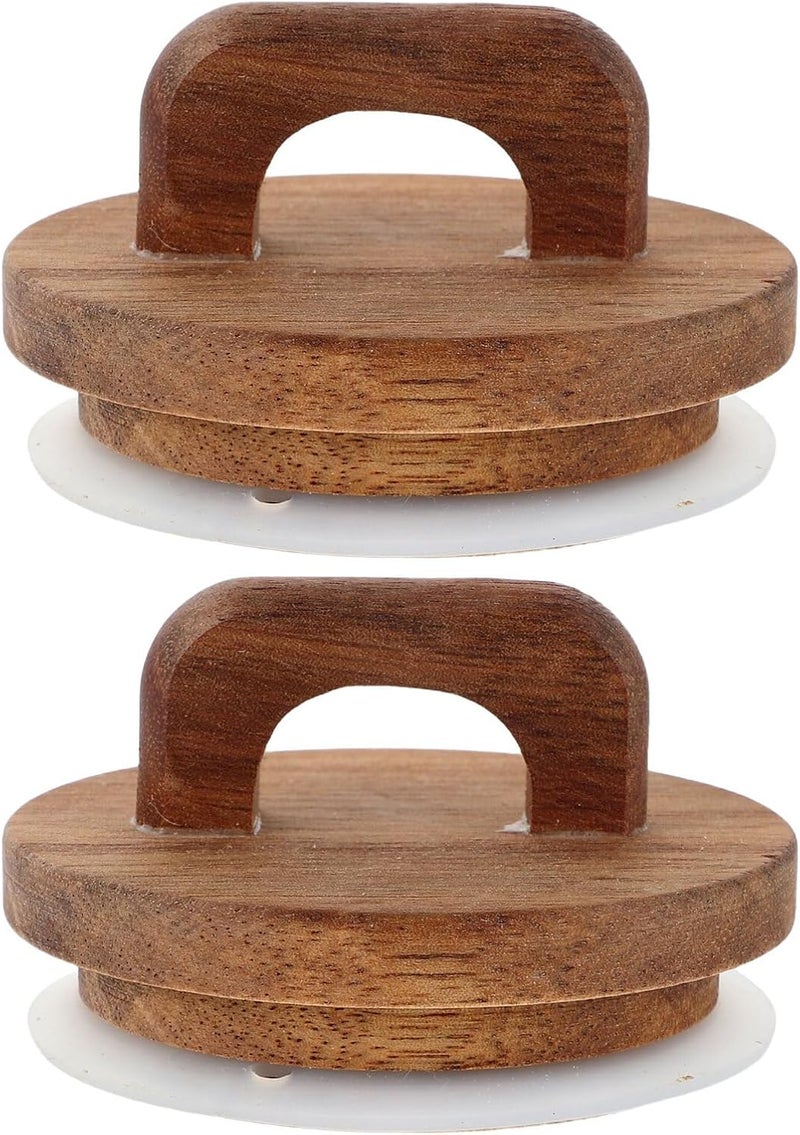 2pcs Wide Mouth Mason Jar Lids with Handle Acacia Wood Airtight Reusable Pantry Jar Covers for Food Storage 62mm Wooden Canister Sealing Caps - Image 1